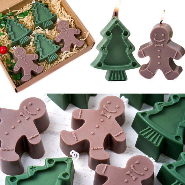 UDOCOOL Silikon Kerzenformen Weihnachten Serie Motiv Lebkuchenmann und Weihnachtsbaum für DIY Seife Gips und Harz Handwerk in Multicolour - Bild 1