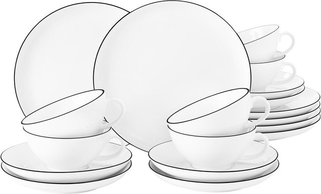 Seltmann Weiden Teeservice Lido Black Line aus Porzellan, 18er Set, Schwarz-Weiß - Bild 1