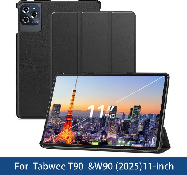 Tabwee Smart Tablet-Hülle für Tabwee T90 W90 2025 11 Zoll mit dreifach gefalteter Magnetabdeckung und hartem PC-Rückschale in Schwarz und Grün - Bild 1