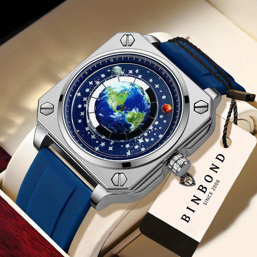 BINBOND Armbanduhr Quarz, Silikon, Blau, Silber, Herren - Bild 2