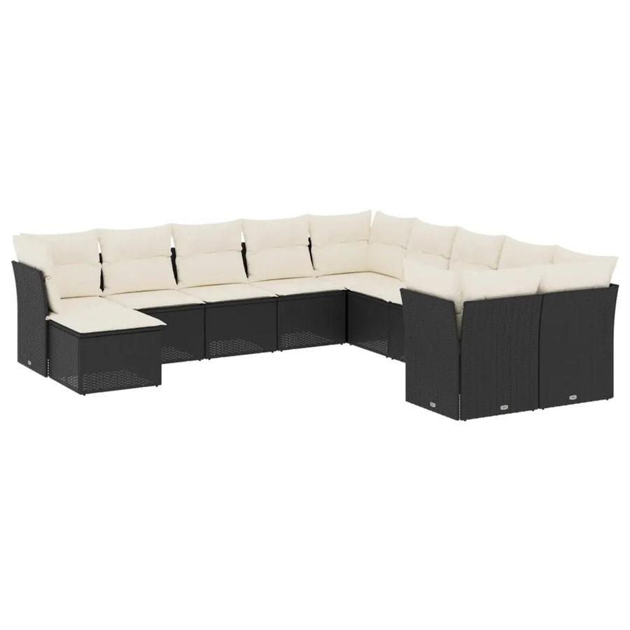 vidaXL 11-tlg. Garten-Sofagarnitur aus Poly-Rattan in Schwarz mit Sitz- und Rückenkissen - Bild 2
