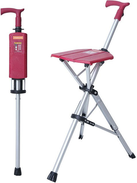 Rbefeuly 2-in-1 Gehstock mit Sitz in Braun, klappbarer Gehstockhocker als tragbare Mobilitätshilfe für ältere Menschen mit Ein-Knopf-Funktion, Höhe: 85 cm, Breite: 23 cm - Bild 1