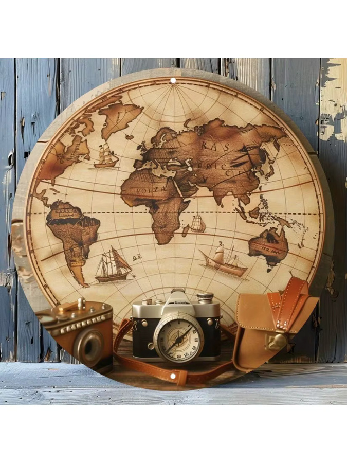 CIFBUY Vintage Weltkarte Wanddeko aus Metall im Retro-Stil, rundes Metallschild für Zuhause und Bar - Bild 5