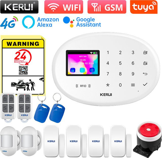 KERUI W204 Smart Home Alarmsystem mit WiFi und 4G GSM, Tuya Smart Einbruchschutz-Set in Weiß mit drahtloser 433 MHz Sirene und Bewegungsmelder - Bild 1