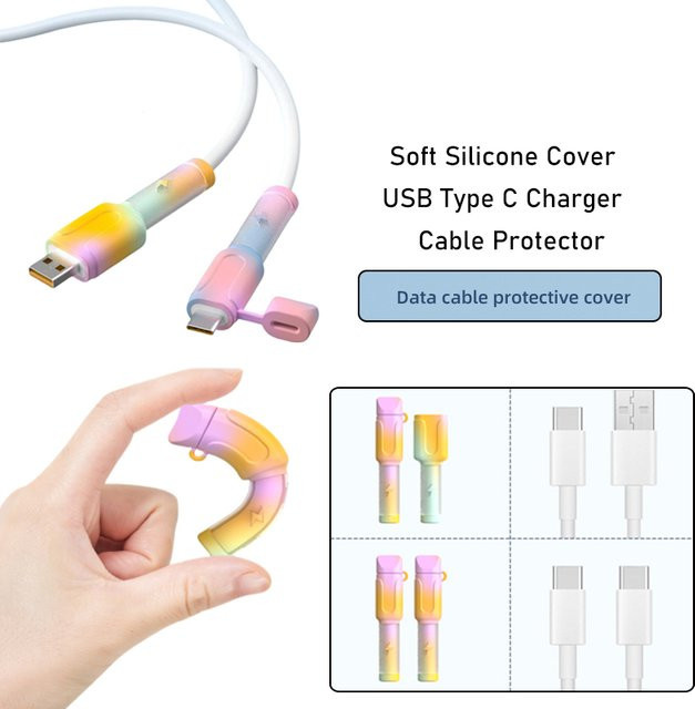 CHENJ Kabelschutz aus weichem Silikon für USB-C auf USB-C Kabel, Multicolour - Bild 1