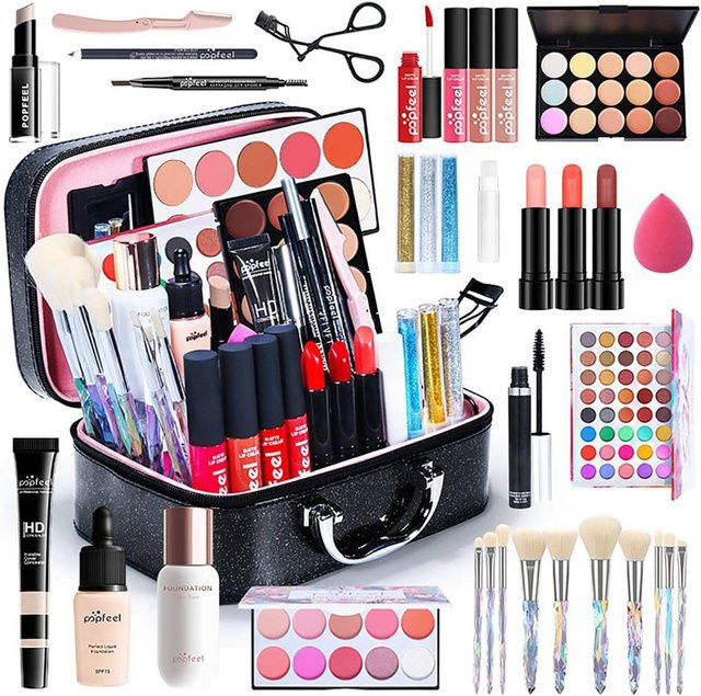 TMISHION Make-up-Kosmetik-Set mit Lipgloss-Pinsel, Puderquaste und Aufbewahrungsbox - Bild 1