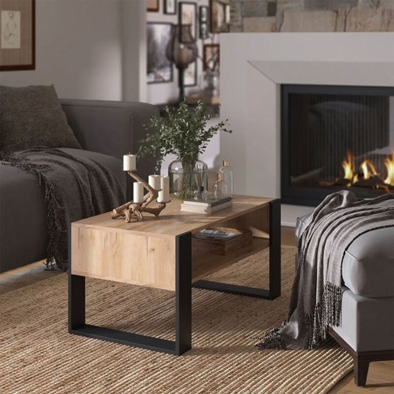 Vicco Couchtisch Olli in Eiche und Schwarz mit Ablage, B: 92 cm, T: 45,6 cm - Bild 2