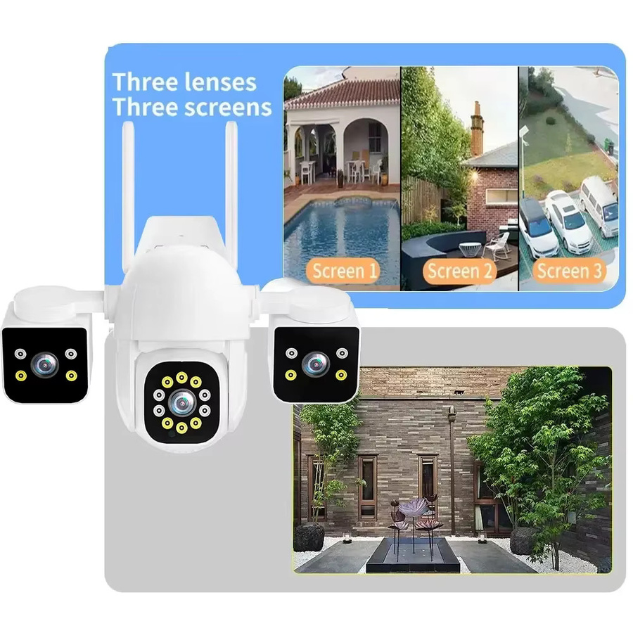 Jaxcam 8K 16MP WLAN PTZ Sicherheitskamera mit Drei-Linsen-Dreifach-Bildschirm, Zwei-Wege-Audio und Auto-Tracking, Weiß - Bild 1