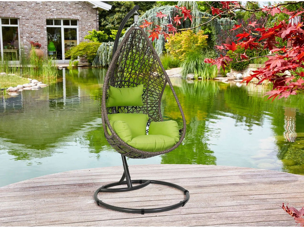 Greemotion Hängesessel Kuba in Grün und Braun mit Auflagen aus Rattan und Stahl, B/T/H: 103 x 103 x 208 cm - Bild 3