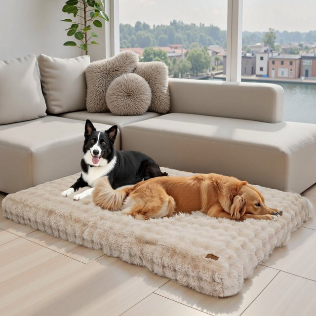 BORWART Ultra-Plüsch Hundebett aus Mikrofaser in Beige mit abnehmbarem Bezug - Bild 1