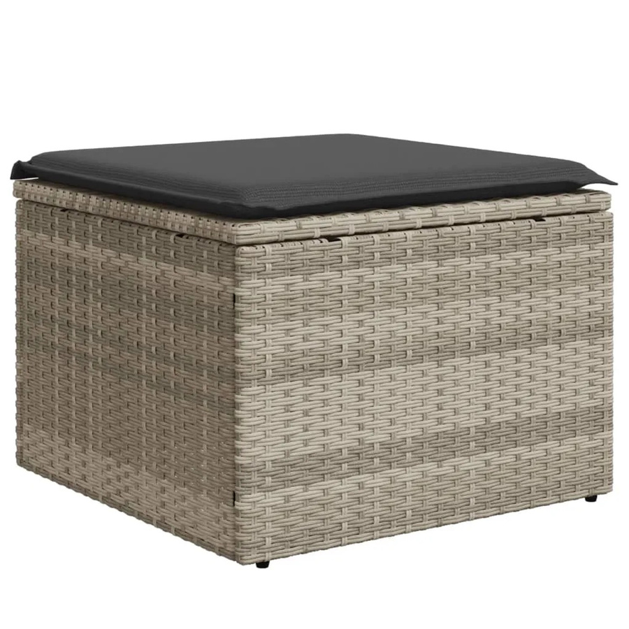 vidaXL Gartenhocker aus Poly Rattan mit Kissen in Hellgrau, B/T/H: 55 x 55 x 37 cm - Bild 2
