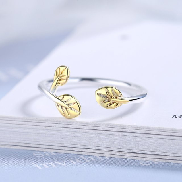 Ring 925 Silber, Blatt Zweig, Damen - Bild 1