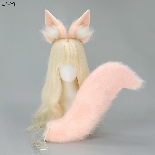 YIRAN Fuchsohr-Schwanz Anime Plüsch, Rosa, 2-teiliges Set - Bild 1