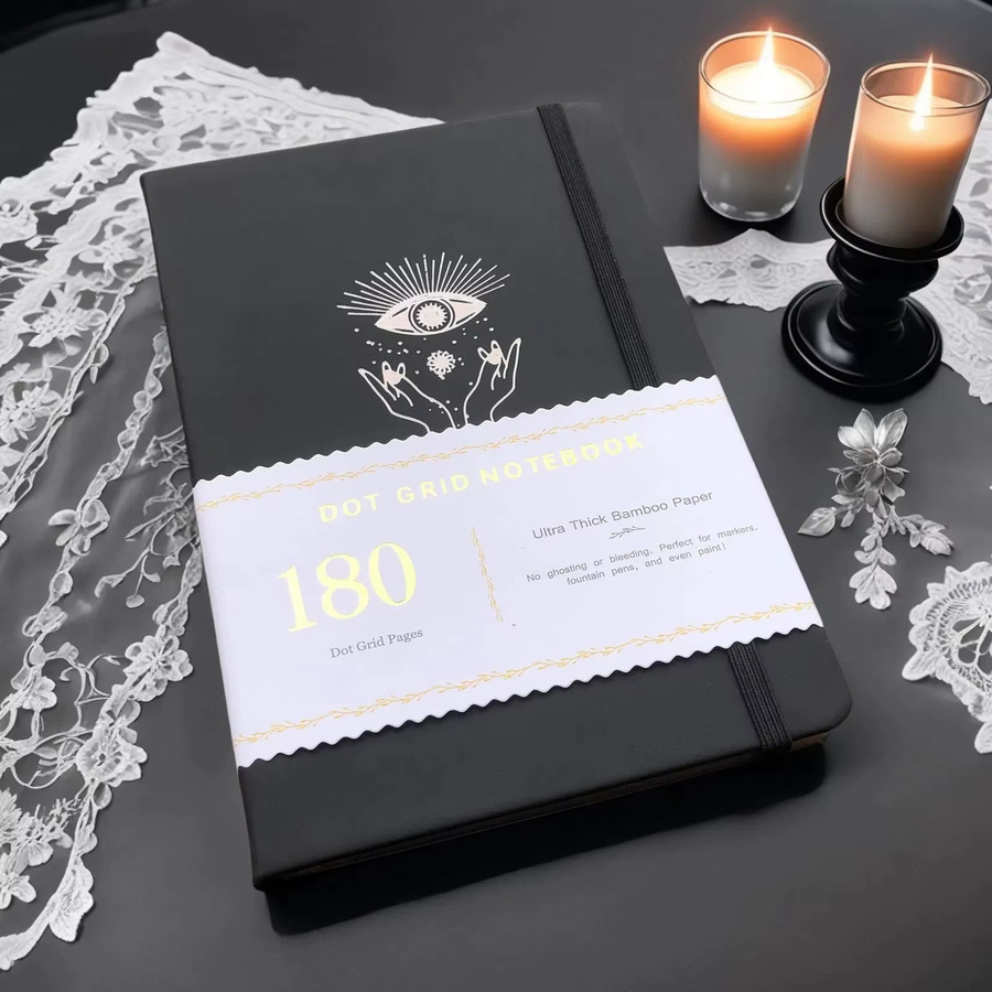 Buke Notebook A5 Dotted Journal mit Hardcover, 180 g/m2 Papier, schwarz mit silbernen Kanten und Lesezeichen - Bild 3