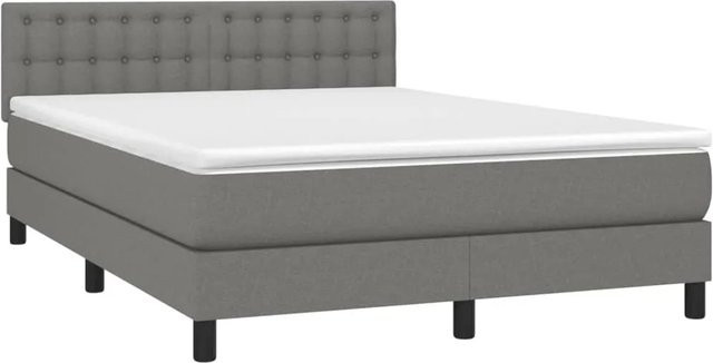 vidaXL Boxspringbett mit Matratze in Dunkelgrau, Hybridbett mit LED-Unterbettbeleuchtung und USB-Ladeanschluss, B/T: 140 x 190 cm - Bild 1