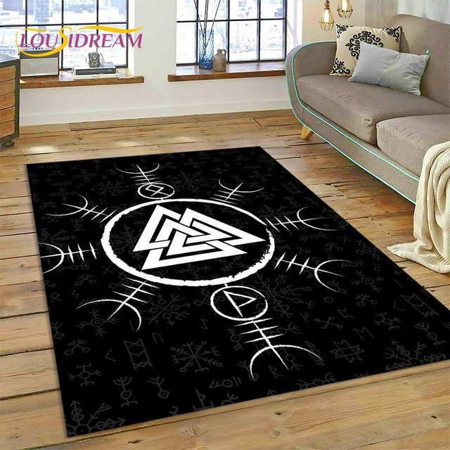 Karpetti Teppich Wikinger Odin Walhalla Nordische Mythologie Symbole, Schwarz, B/T: 60 x 40 cm - Bild 1