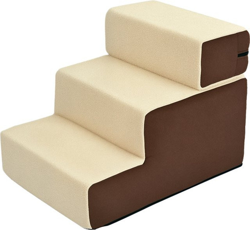 PawHut Hundetreppe mit 3 Stufen aus Plüsch in Beige, B/T/H: 54 x 40 x 39 cm