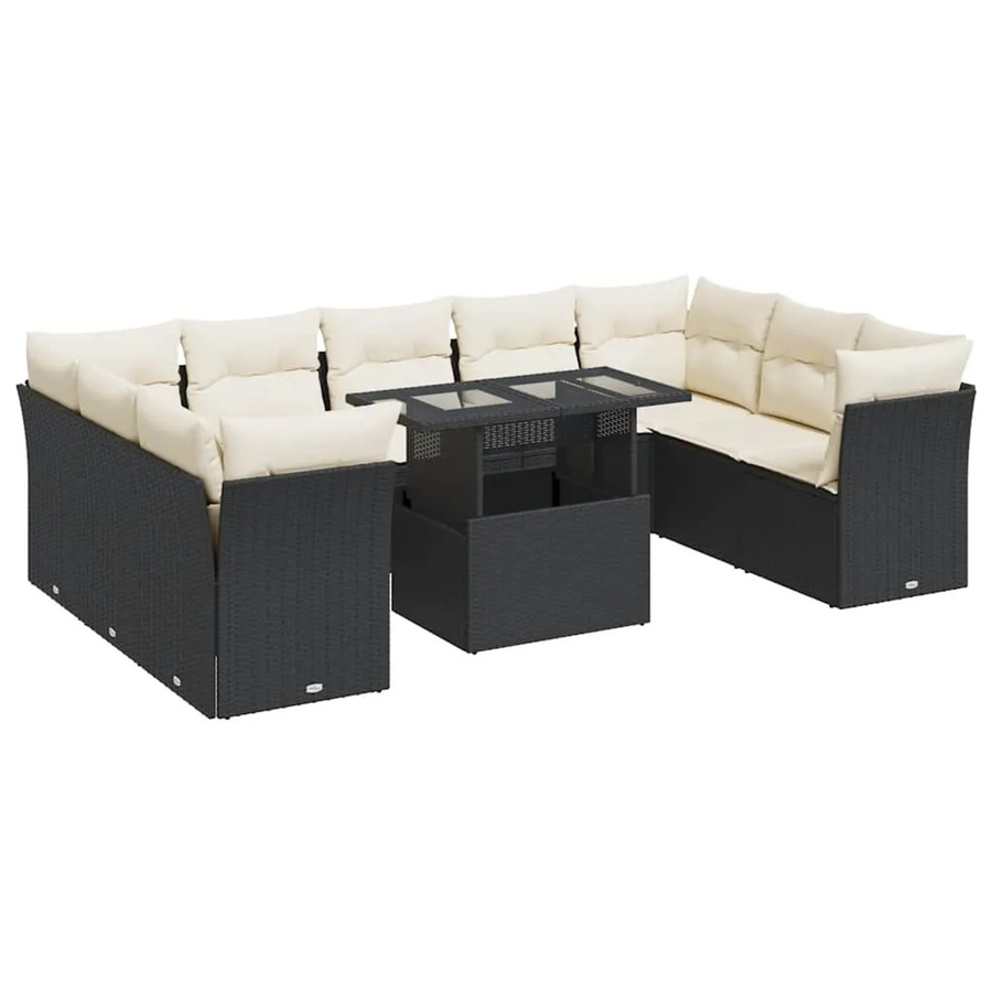 vidaXL 10-teilige Garten-Sofagarnitur aus Poly-Rattan mit Kissen in Schwarz - Bild 2