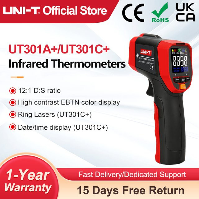 UNI-T Digitales Infrarot-Thermometer Set UT301A und UT301C mit Laser-Messpistol in Rot - Bild 1