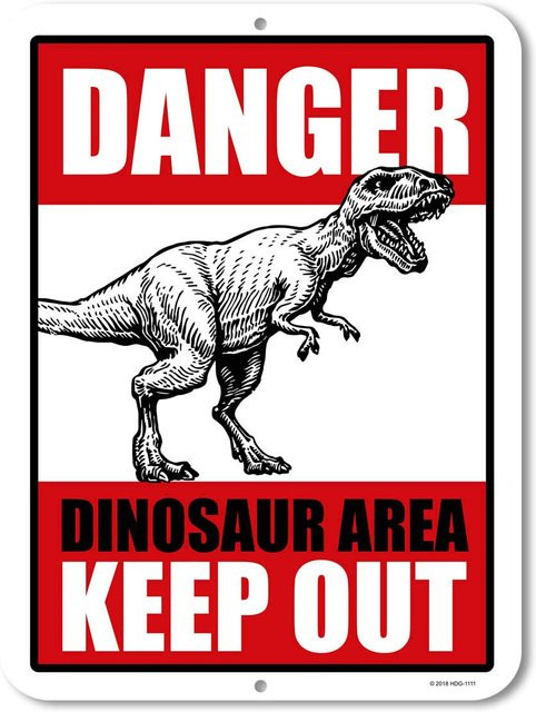 Honey Dew Gifts Dinosaurier-Blechschild Danger Dinosaur Area Keep Out Dekoration für Kinderzimmer, Mehrfarbig, B: 22,86 cm, H: 14,0 cm - Bild 1