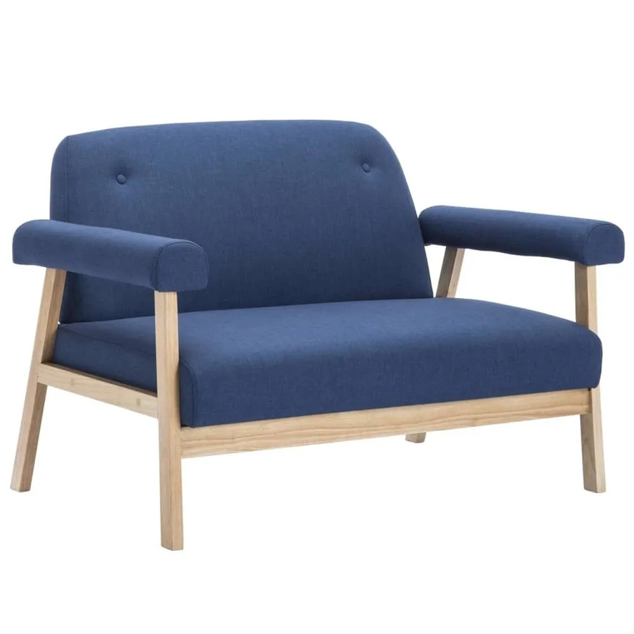 vidaXL 2-Sitzer-Sofa aus Stoff in Blau mit Holzrahmen und Armlehnen - Bild 2