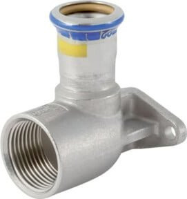 Geberit Mapress Gas-Anschlusswinkel 90 Grad für Gaszähler, Edelstahl, Farbe Silber/Gelb, 28 mm x Rp 1 Zoll - Bild 1