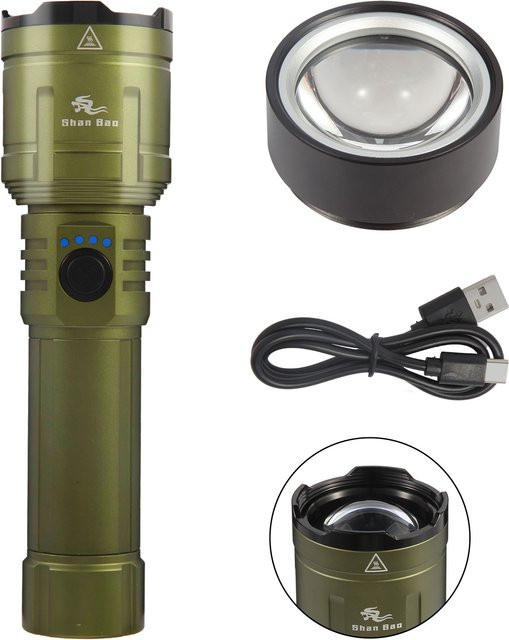 Shan bao Grüne Outdoor Taschenlampe mit 3000 Lumen, 5000 mAh Akku, Zoom-Funktion und Wasserdichtigkeit - Bild 1