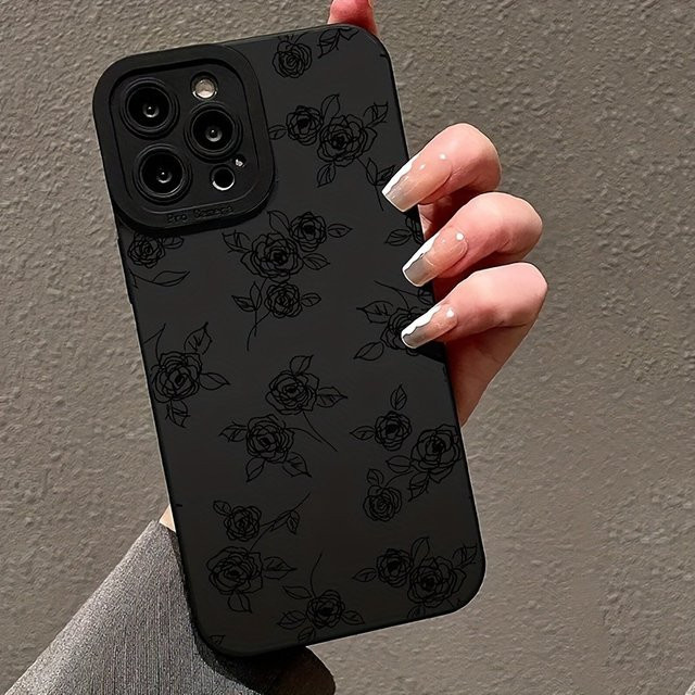 Schwarze Handyhülle mit Rosenmuster für iPhone 17, 16, 15 Pro Max Plus Series - Bild 1