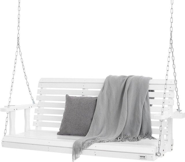 Buying Solutions, MB Holz-Veranda-Schaukel in Weiß mit Armlehnen und Getränkehaltern für Garten und Terrasse - Bild 1