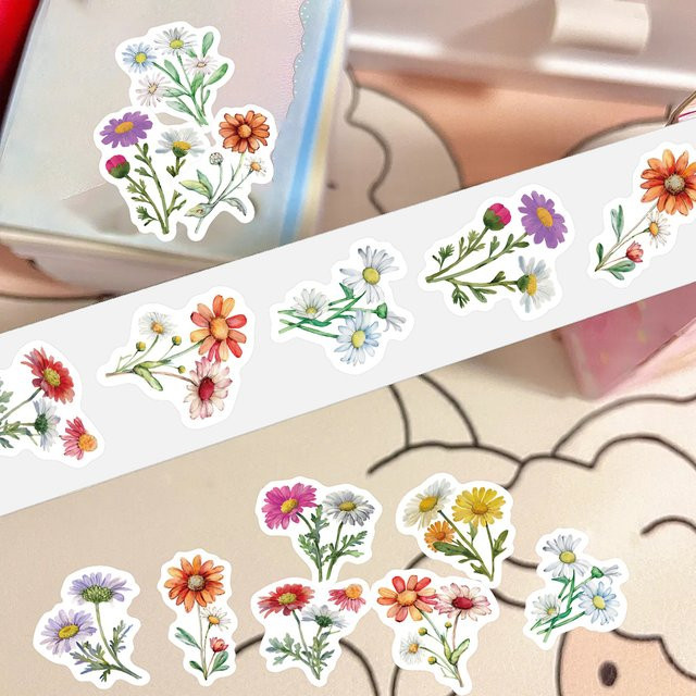 500 Stück bunte Gänseblümchen-Wildblumen-Rollenaufkleber mit 10 verschiedenen Mustern aus Papier zur Dekoration von Umschlägen, Einladungen und Clipbooks, Multicolor - Bild 1
