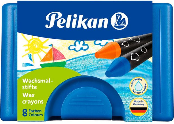 Pelikan Wachsmalstifte rund in einem blauen Etui, mehrfarbig und wasservermalbar
