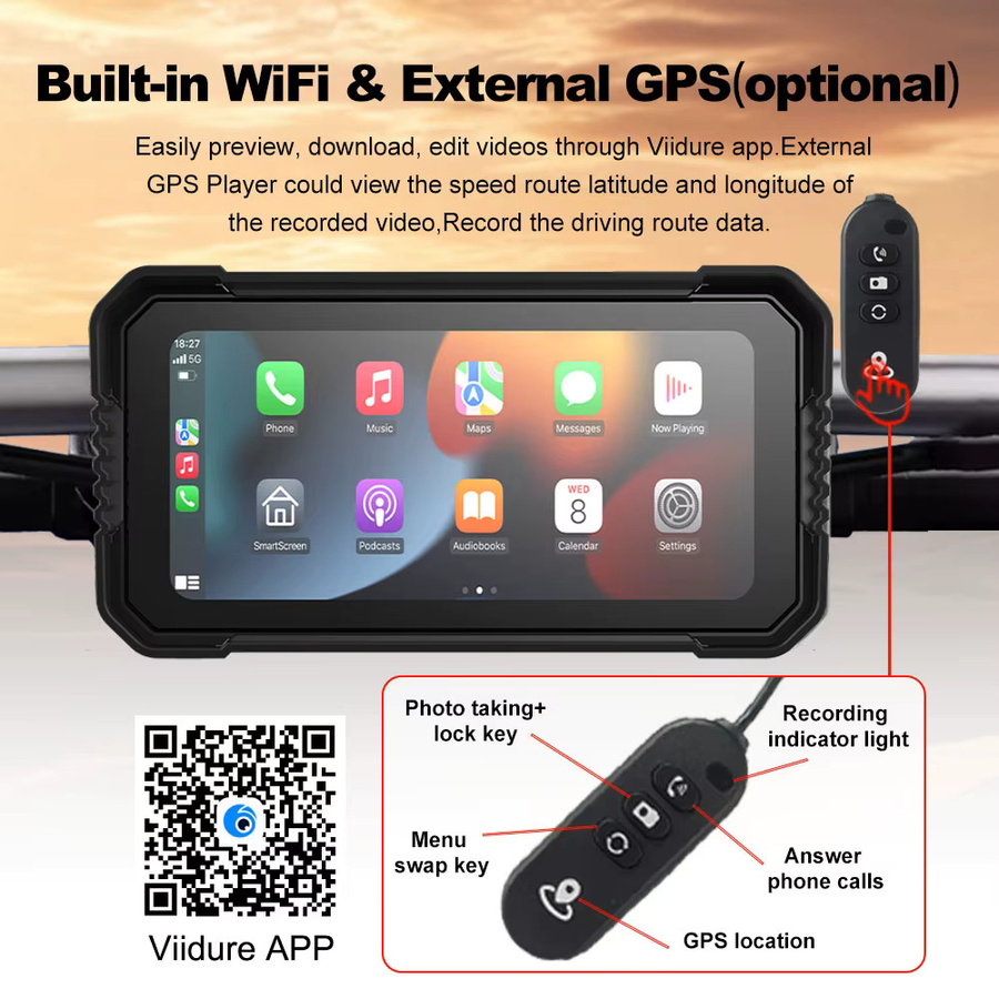 Freedconn Wireless CarPlay und Android Auto Motorrad DVR Navigation mit 6,25 Zoll Display in Schwarz - Bild 3