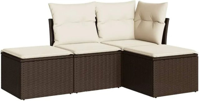 vidaXL 4-tlg Garten-Sofagarnitur in L-Form aus braunem Poly-Rattan mit Sitzkissen und Stauraum - Bild 1