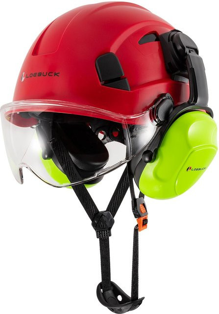 LOEBUCK Bauarbeitsschutzhelm im amerikanischen Stil mit Schutzbrille und lärmreduzierenden Industrie-Schallschutz-Ohrenschützern in Rot - Bild 1