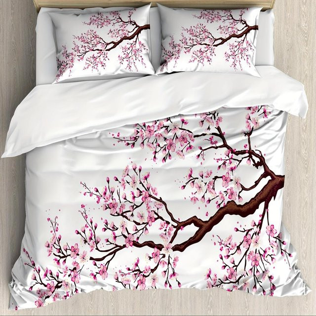 3-teiliges Bettwäsche-Set JMG Household Supplies mit Kirschblüten-Motiv, Mikrofaser, Mehrfarbig, B/H: 240 x 220 cm - Bild 1