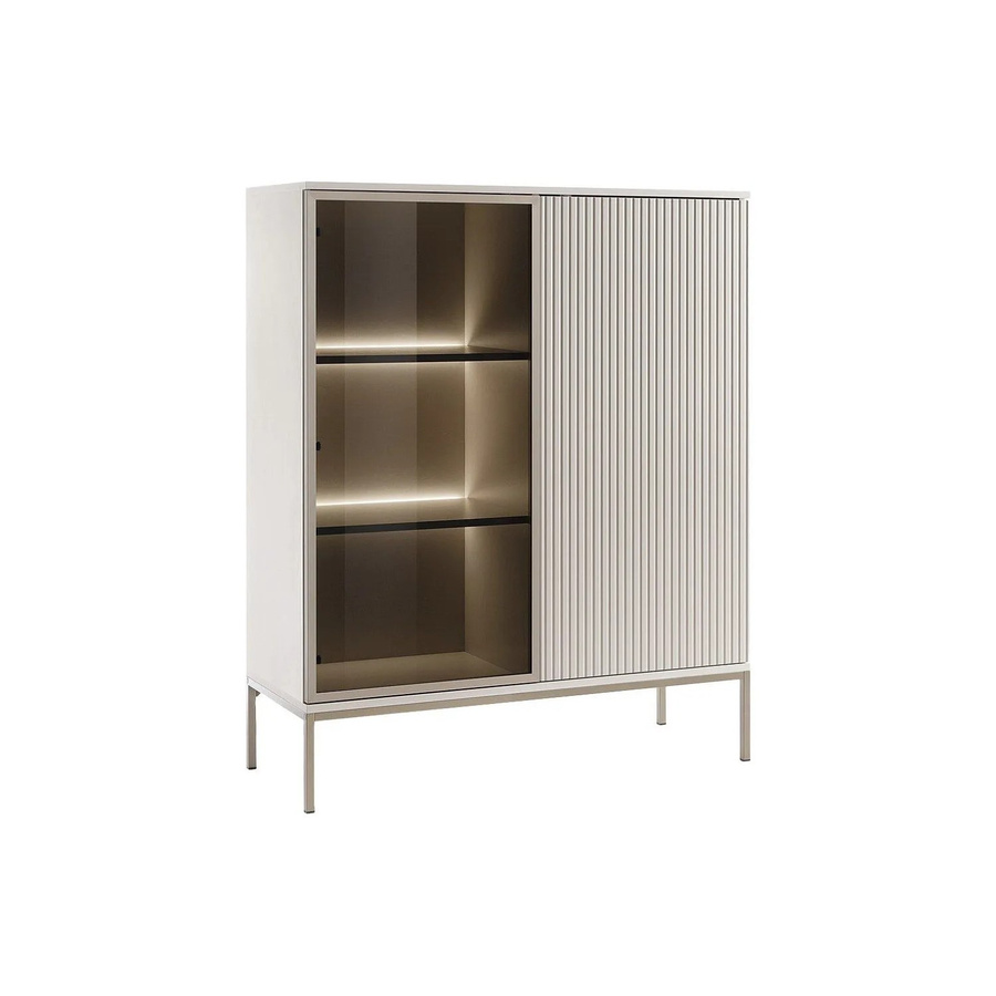Vente-unique Vitrinenschrank Ovila in Beige mit Glastüren und LED-Beleuchtung, Breite: 103,5 cm - Bild 2