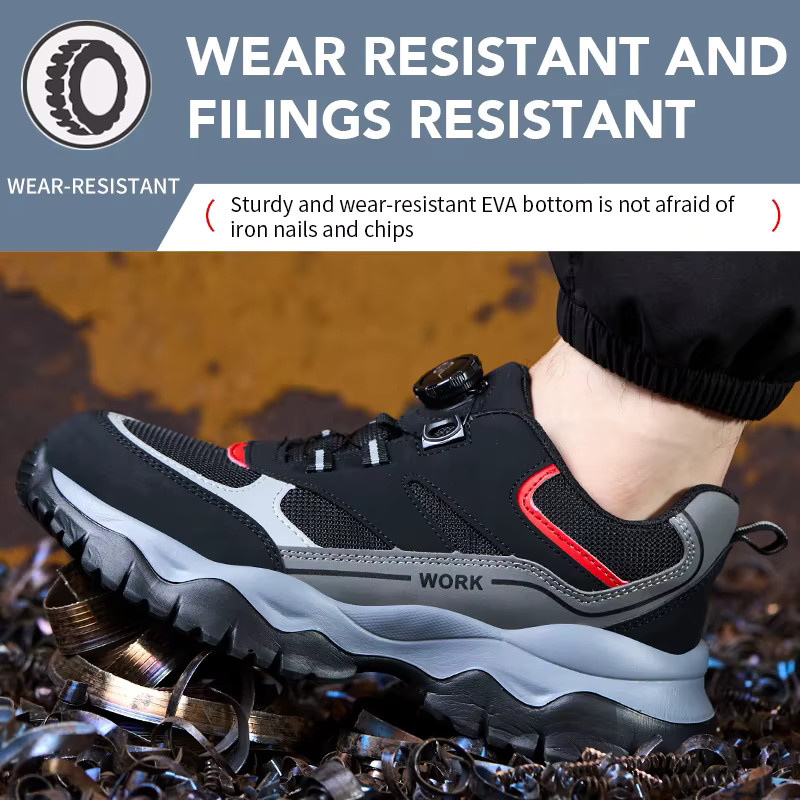 Arbeitsstiefel für Herren mit Drehschnalle, unzerstörbare Sicherheitsschuhe mit Stahlkappe und pannensicherer Sohle, rutschfest, Farbe: Schwarz - Bild 6