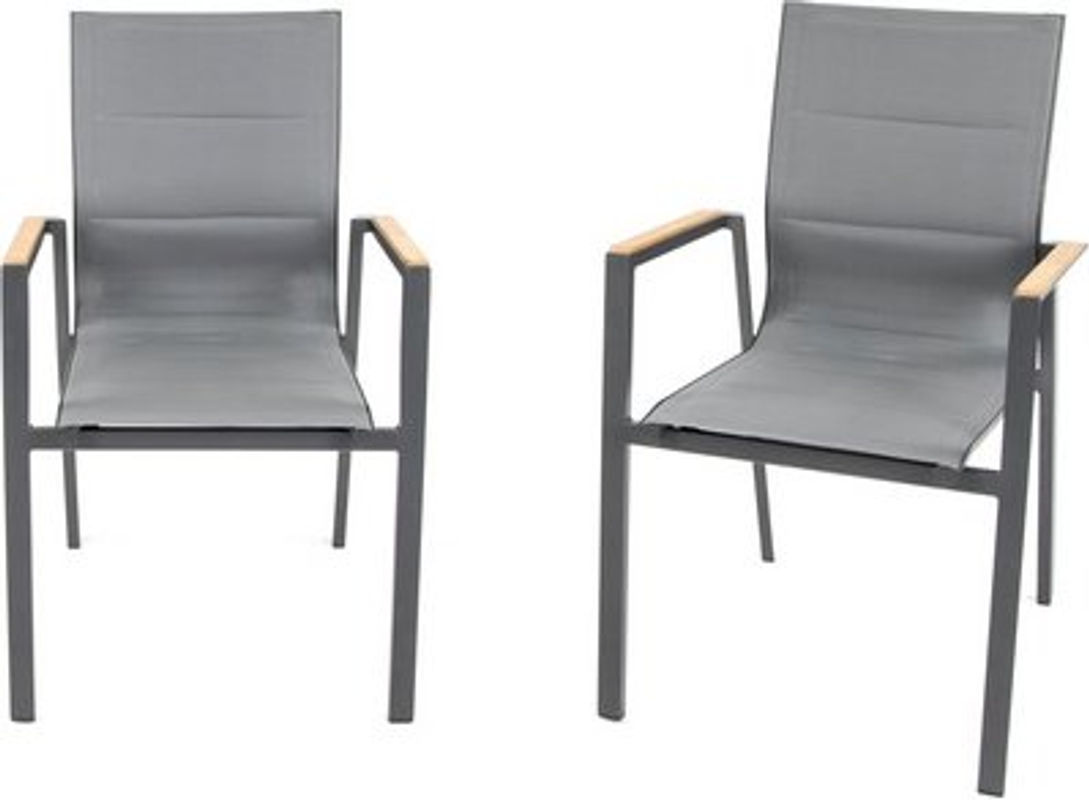 BELLAVISTA Stapelstühle Newport 2er-Set aus Teakholz und Aluminium in Anthrazit, B/T/H: 56 x 60,5 x 90 cm - Bild 5