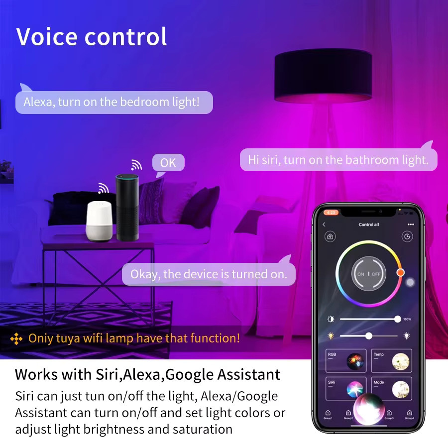 Dohome Smart LED Glühbirne E27 RGB mit WLAN und Bluetooth, kompatibel mit Alexa, Google Assistant und Homekit, Multicolour - Bild 2