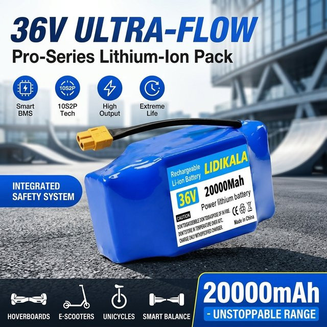 Ddadache 10S2P 36V 20000mAh Lithium-Ionen-Akkupack mit XT60-Anschluss in Blau für elektrisches Einrad, Hoverboard, Roller und Elektro-Skateboard - Bild 1