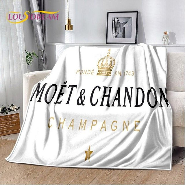YunhengTechnology Flanelldecke Moet & Chandon Design als warmer Überwurf in Beige und Weiß, B/B: 130 x 150 cm - Bild 1
