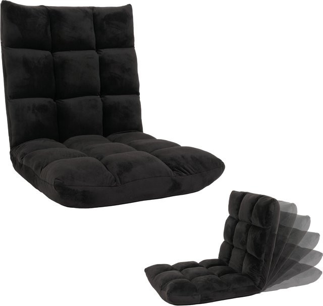 Bodensessel MCW-N43 Relaxsessel mit 6 Relaxpositionen aus Samt in Schwarz - Bild 1