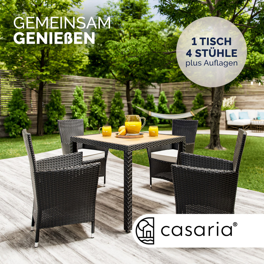 CASARIA Polyrattan Garten-Sitzgruppe Korfu 5-tlg in Schwarz mit Akazienholz-Tisch - Bild 2