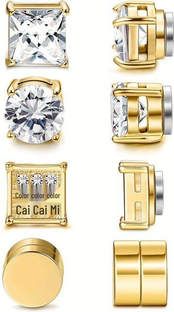 FashionFlair Ohrstecker Set, Edelstahl, Zirkonia, Unisex, Gold - Bild 1