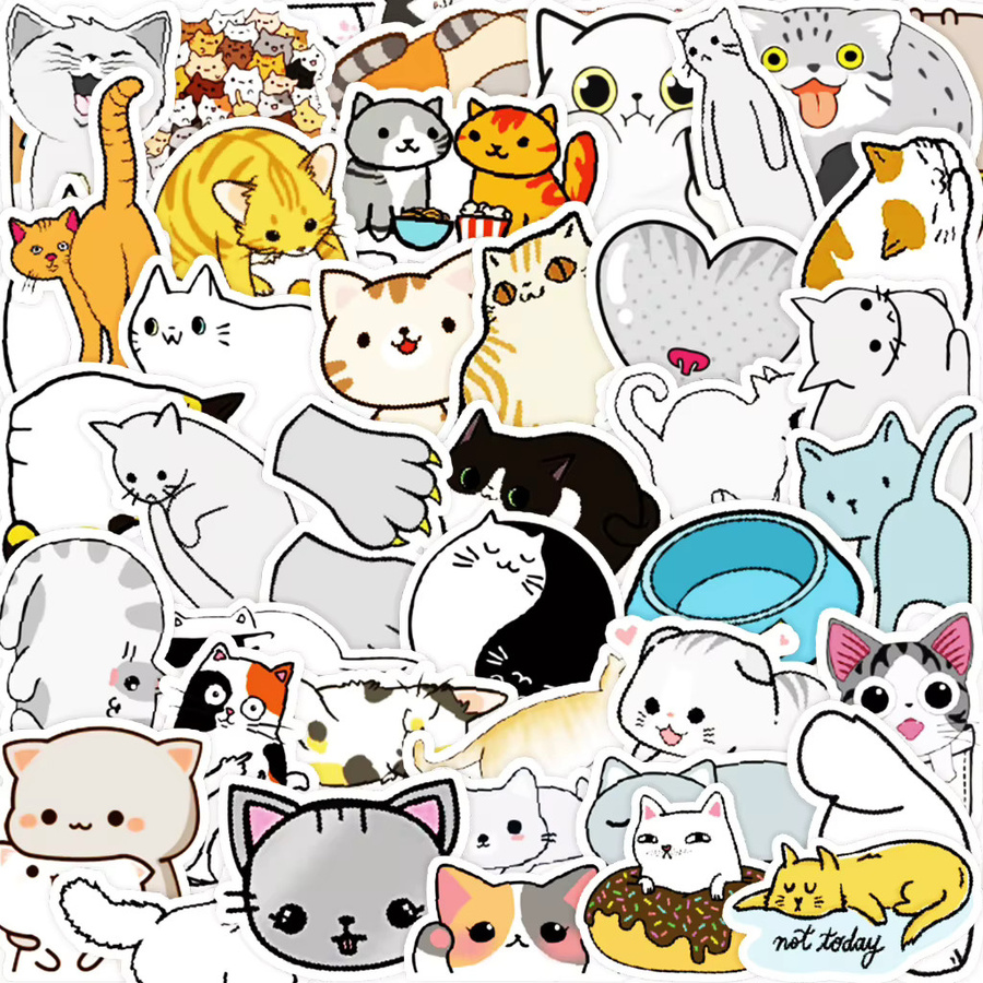 50 Stück Wasserdichte Katze Cartoon Aufkleber von BulingBulingStickers Shop in Multicolour für Telefon, Notebook und Laptop - Bild 2