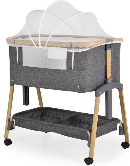 Cangaroo Beistellbett Amo höhenverstellbar mit Moskitonetz und Rollen in Dunkelgrau - Bild 1