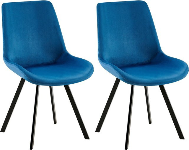 2er Set CLP Esszimmerstühle Lewes mit Samtbezug in Blau, 360 Grad drehbare Polsterstühle mit Rückenlehne - Bild 1