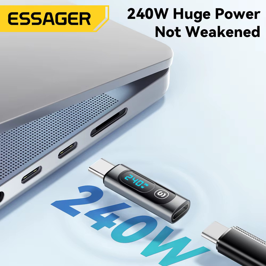 Essager PD 240W OTG USB-C Adapter Typ-C-Stecker auf Typ-C-Buchse in Grau für Smartphone und Tablet mit Schnellladefunktion - Bild 3