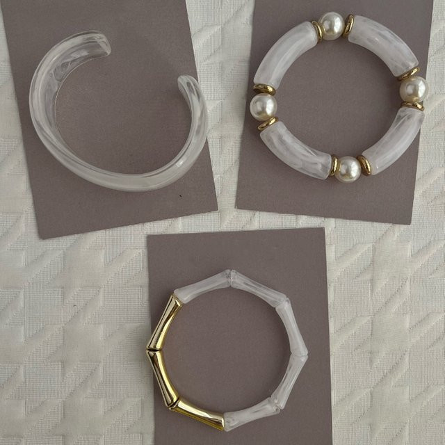 AY Armband-Set, Bambus, Perle, Gold, Damen - Bild 1