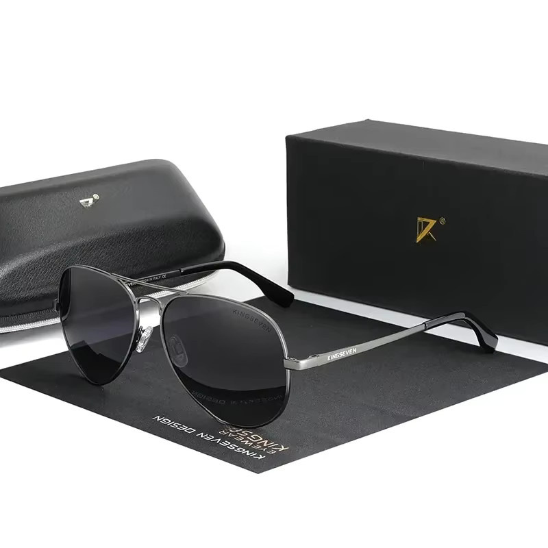 KINGSEVEN Sonnenbrille Aviator, Aluminium, Vollrand, schwarz, unisex, polarisiert - Bild 4
